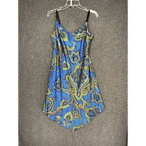 Vintage Just Choon Dress Size 13 Satin Blue Paisley Asymmetrical Hem Y2K 90s